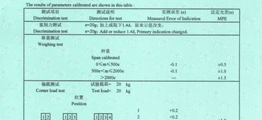 電子秤CNAS校準證書結果頁展示2