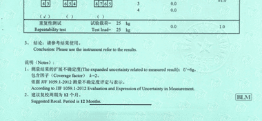 電子秤CNAS校準證書結果頁展示3
